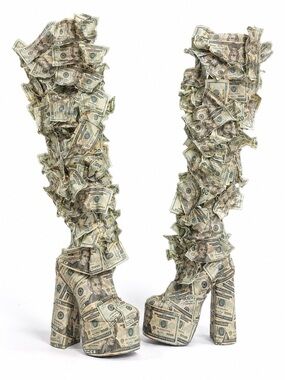 Money Boot Over-the-Knee Money Print Platform Boots - Green/Beige